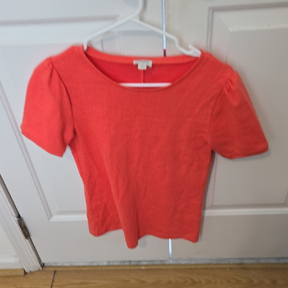 J. Crew Coral Short Sleeve Ribbed Top
